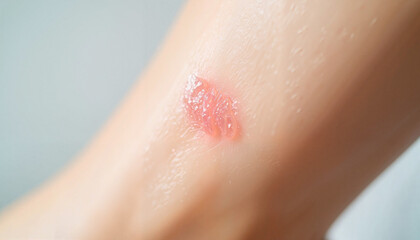 Fototapeta premium Red skin irritation on leg in macro close-up