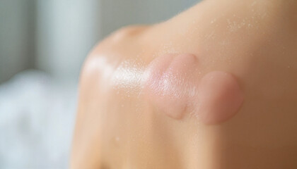 Blisters on shoulder with smooth skin and natural light