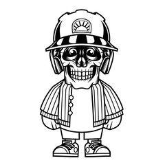 Mascot character design cartoon skull baseball helmet outline
