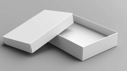 A minimalist white box mockup with a separate lid shown on a gray background, ideal for showcasing branding and packaging designs.