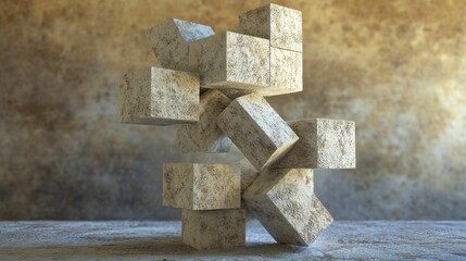 Textured cubes stacked and slightly leaning upward.
