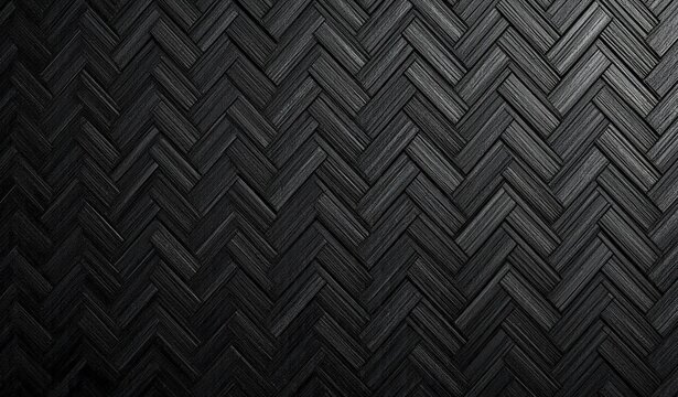 Close up of black textured surface with raised herringbone zigzag pattern formed by interlocking lines