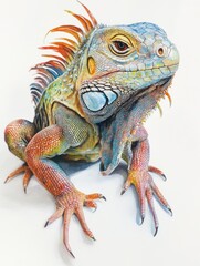 Fototapeta premium 3D digital artwork of a vibrant, multicolored lizard with detailed scales and realistic eyes.