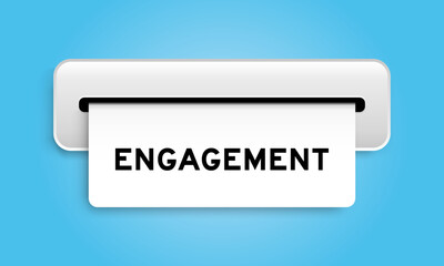 White coupon banner with word engagement from machine on blue color background