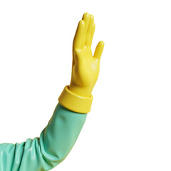 3d render of a yellow hand in a teal glove