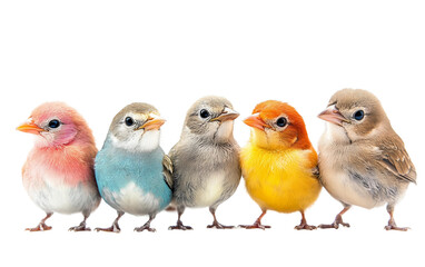 Naklejka premium A group of little birds seen up close isolated on transparent Background