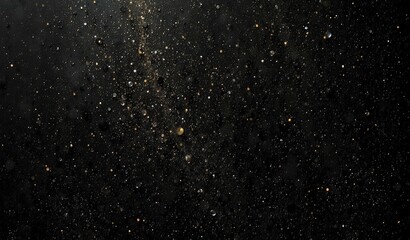 Black background with scattered gold dots of varying sizes creating a chaotic pattern