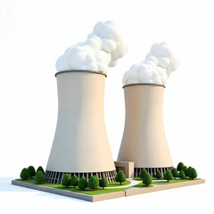 3d Nuclear power plant isolate on a transparent background