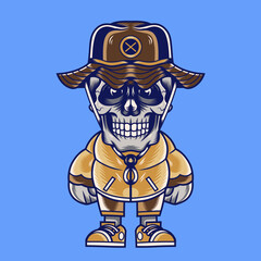 Mascot character design cartoon skull safari hat