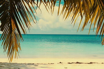 Naklejka premium Tranquil tropical paradise featuring a serene beach and turquoise water