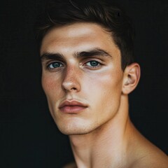Obraz premium Young Man Portrait Freckles Blue Eyes Handsome Model