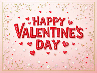 Happy Valentine's Day with red hearts on a white background.