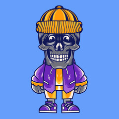 Mascot character design cartoon skull beanie hat