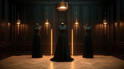 Elegant Black Dress Displayed on a Mannequin in a Stylish Room with Soft Lighting Creating a Chic and Sophisticated Atmosphere for Fashion Lovers