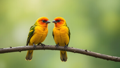 Obraz premium Golden-yellow birds on branch