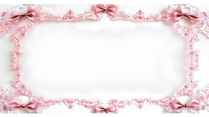 rectangular pink lace border with delicate floral patterns and bows adds an elegant touch to the design. The white background highlights the intricate details of the lacework