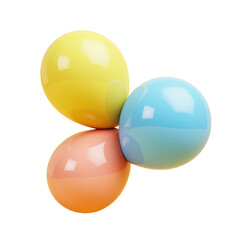 three glossy pastel spheres in a triangular arrangement against a yellow background