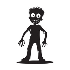 Scary face zombie cartoon silhouette vector illustration