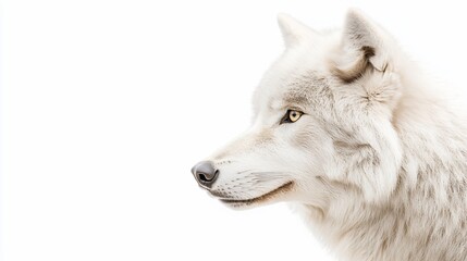 Obraz premium Majestic arctic wolf profile against white background.
