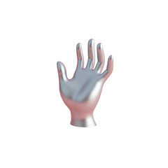 Obraz premium 3d render of a metallic silver hand on pink background