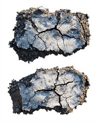 Fototapeta premium Dry Cracked Earth Soil Samples Isolated on White Background