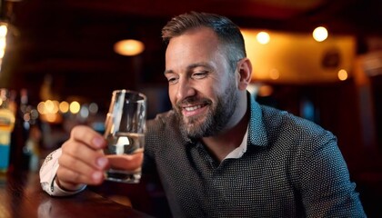 Man enjoys a drink at a bar while relaxing in a lively atmosphere