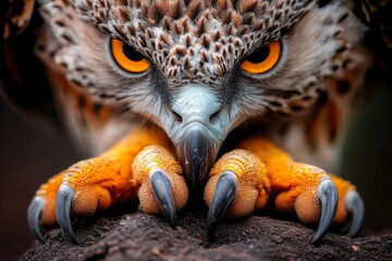 Obraz premium A close-up of a vulture feet gripping a rocky perch, with fine details of its talons and the surrounding textures
