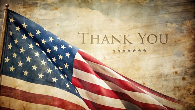 Patriotic gratitude shines through this aged photo; a vintage American flag thank you.