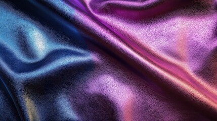 Obraz premium Retro Holographic Metallic Leather Background with Vibrant Swirls of Purple and Blue Illuminating the Surface in an Abstract Style