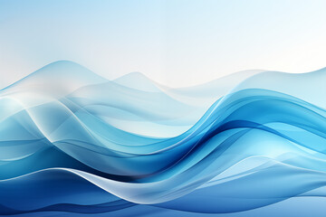 Fototapeta premium A minimalist depiction of ocean waves using flowing lines and gradients in varying shades of blue, from deep navy to soft teal