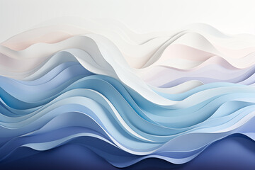 Fototapeta premium A minimalist depiction of ocean waves using flowing lines and gradients in varying shades of blue, from deep navy to soft teal