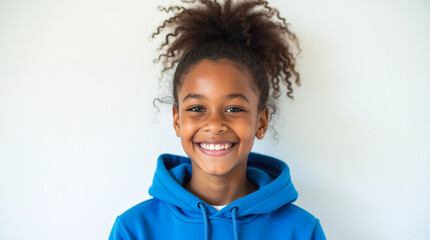 A Portrait of a Mixed-Race Teenage Girl with Curly Hair in a High-Neck Sweater, Exuding Confidence and Youthful Energy