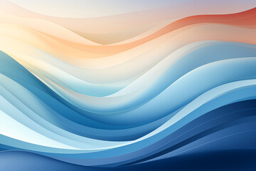 Fototapeta premium A minimalist depiction of ocean waves using flowing lines and gradients in varying shades of blue, from deep navy to soft teal