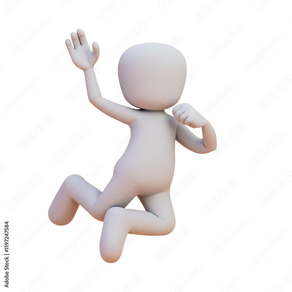 Fototapete light gray 3d-rendered figure dynamically leaping across a muted background