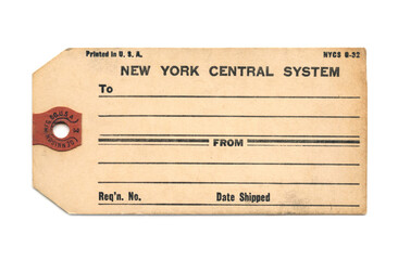 Vintage Blank Transit Railroad Baggage / Luggage Tag - Isolated on White