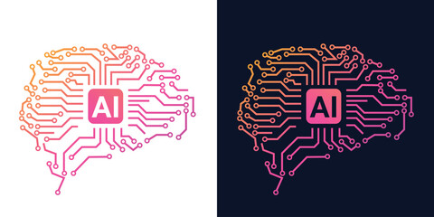 Artificial Intelligence AI Chip in Human Head. Artificial Intelligence icon with Machine learning, digital skills, generative AI, AI technology, algorithm, virtual intelligence and future