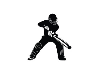 Cricket Batsman Silhouette Mid-Swing Vector Art
