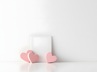 Pink hearts in minimalist setting, 3D render