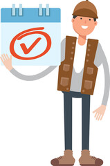 Male Worker Character and Check Mark Sign
