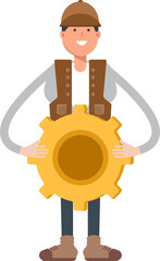 Male Worker Character Holding Gear
