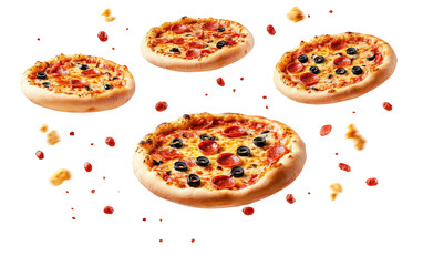 Flying Toppings and Pizza Delights isolated on transparent Background