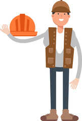 Male Worker Character Holding Safety Helmet Illustration

