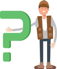 Male Worker Character and Question Mark
