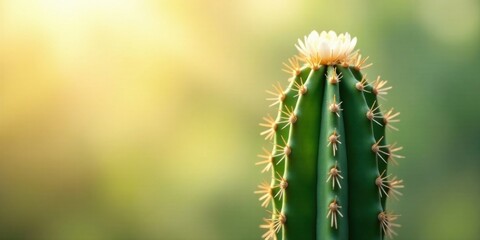 A sunlit succulent cactus with a delicate white bloom, a symbol of resilience and desert beauty