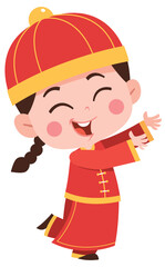 Joyful Child in Chinese Clothing Illustration