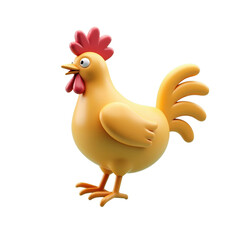 playful yellow cartoon chicken 3d render