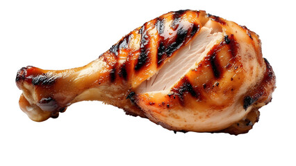 Grilled Chicken Drumstick with Juicy Interior and Smoky Char Mark, isolated on transparent background.