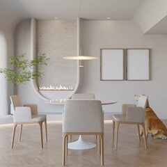modern contemporary dining room with two poster mockup. 3d rendering