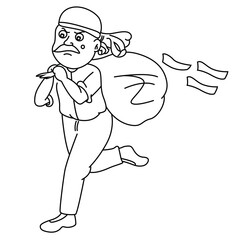 Cute cartoon hand drawn vector thief coloring page.