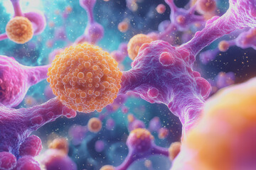 Obraz premium Abstract image of a cortisol molecule. This scene is colorful with molecular structures.